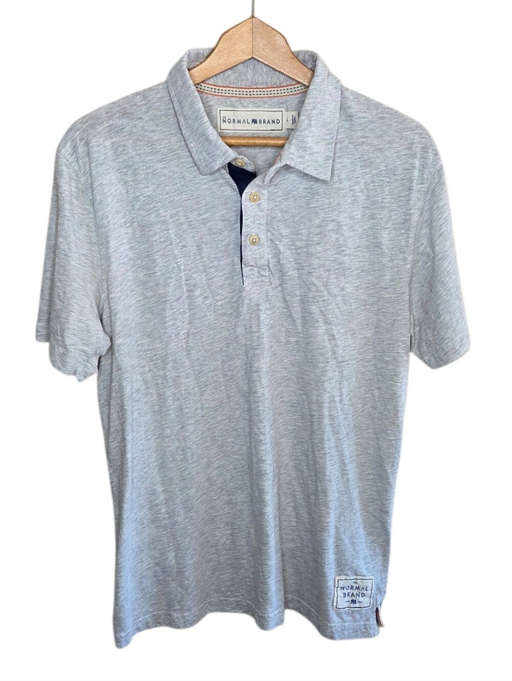 The Normal Brand Light Gray Short Sleeve Slub Polo Shirt Mens Size Large Preppy